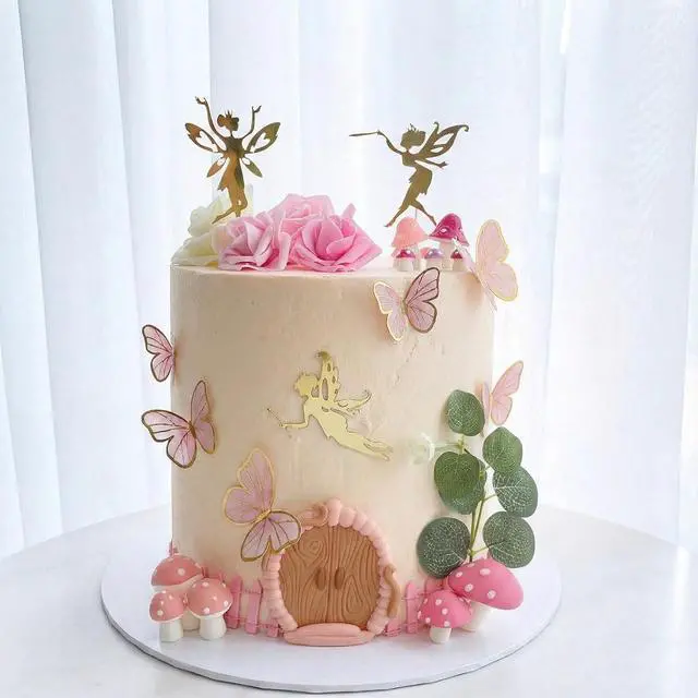 Alt view image 3 of 7 - BiBo Fairy Cake Topper Decoration, First Birthday Cupcake Toppers Include Mushroom Butterfly Flowers Door for Fairy Garden Party Themed Baby Shower Decor Favors Supplies.