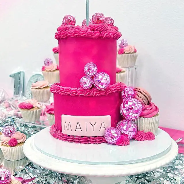 Alt view image 4 of 6 - 48 PCS Pink Disco Ball Cake Decoration Ornaments Reflective Mirror Balls for 70s Disco Themed Parties