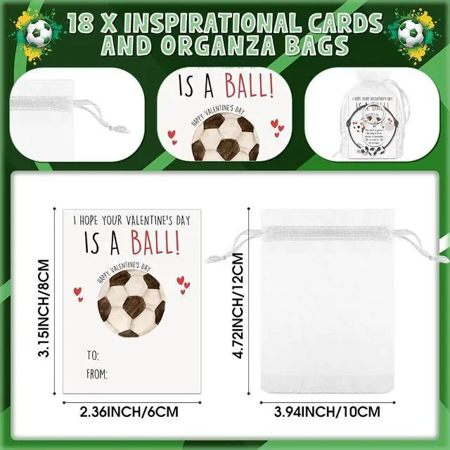 Alt view image 3 of 7 - Ferreve 18 Sets Soccer Team Gift Set, Soccer Party Favor Bags with Bracelets, Keychains and Motivational Cards, Bulk Gifts for Players, Team Events, Birthdays, Tournament Prizes