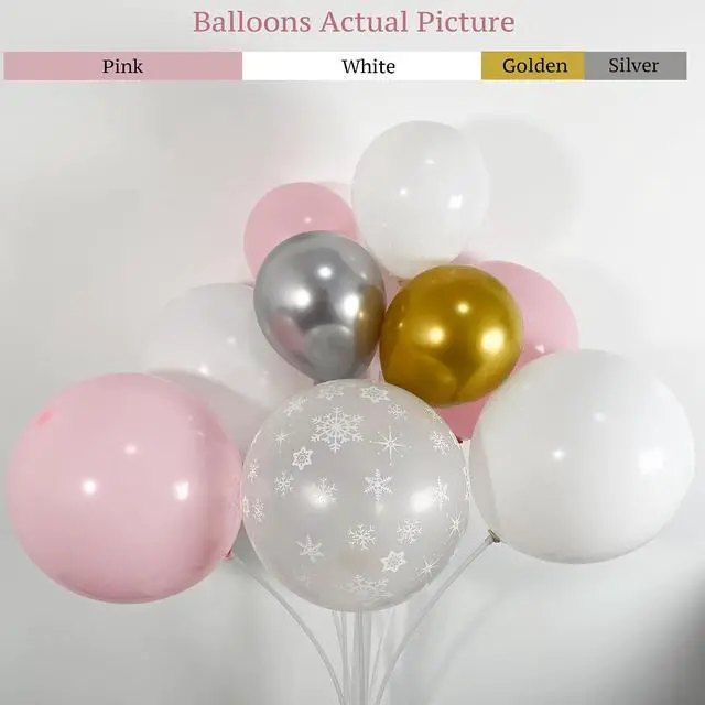 Alt view image 7 of 7 - Pink And White Winter Wonderland Princess Balloon Arch 137pcs Snowflake Balloons for Pink Winter Onederland First Birthday Christmas Girl Baby Shower Party Coquette Decorations