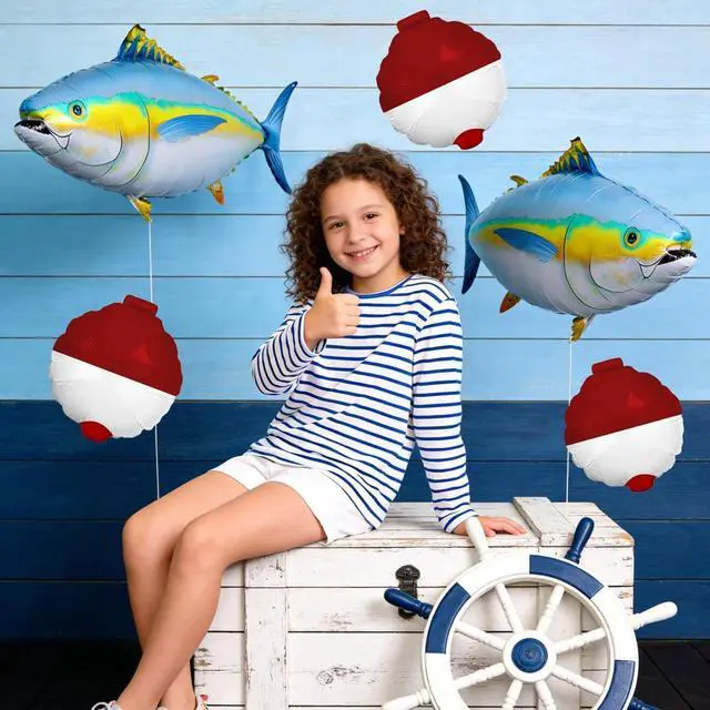 Alt view image 3 of 7 - 5Pcs Fish Bobber Balloons Decor for O-fishally One Fishing Birthday, Gone Fishing Party, Father's Day,Fish Fest Party Supplies, Little Fisherman Theme, Fishing Tournament Party Decor