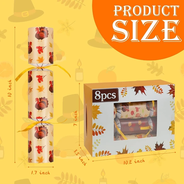 Alt view image 2 of 7 - Malhaii 8 Pack Thanksgiving Cr ac k ers No Snap Fall Party Favors Decorations with Prizes for Adults Kids Thanksgiving Table Favors Fall Festival Pumpkin Turkey Holiday Pop p ers Friendsgiving Gifts