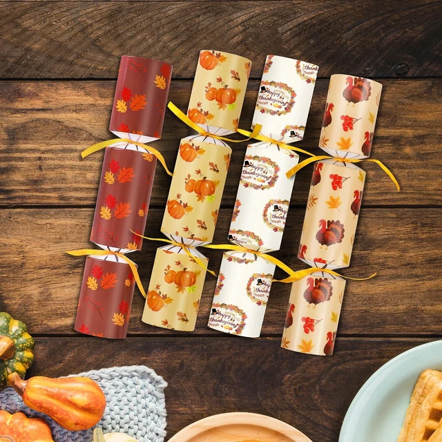 Alt view image 7 of 7 - Malhaii 8 Pack Thanksgiving Cr ac k ers No Snap Fall Party Favors Decorations with Prizes for Adults Kids Thanksgiving Table Favors Fall Festival Pumpkin Turkey Holiday Pop p ers Friendsgiving Gifts