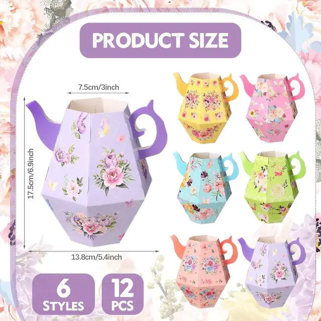 Alt view image 2 of 7 - Nuogo 12 Pcs Tea Party Centerpieces for Table Spring Summer Wedding Party Decorations 6.8'' Teapot Princess Flower Vase Boxes Table Decor for Floral Themed Birthday Baby Shower, 6 Styles