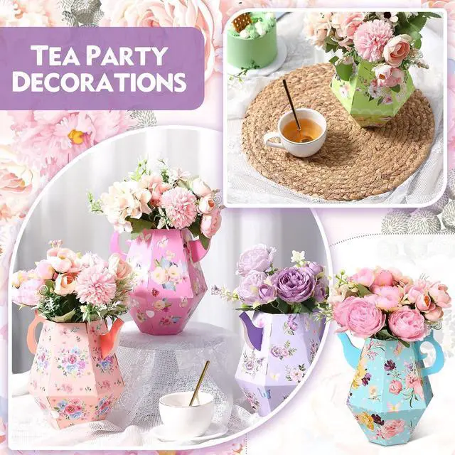 Alt view image 4 of 7 - Nuogo 12 Pcs Tea Party Centerpieces for Table Spring Summer Wedding Party Decorations 6.8'' Teapot Princess Flower Vase Boxes Table Decor for Floral Themed Birthday Baby Shower, 6 Styles