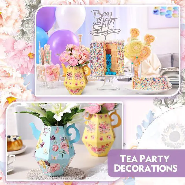 Alt view image 5 of 7 - Nuogo 12 Pcs Tea Party Centerpieces for Table Spring Summer Wedding Party Decorations 6.8'' Teapot Princess Flower Vase Boxes Table Decor for Floral Themed Birthday Baby Shower, 6 Styles