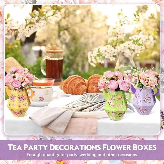 Alt view image 7 of 7 - Nuogo 12 Pcs Tea Party Centerpieces for Table Spring Summer Wedding Party Decorations 6.8'' Teapot Princess Flower Vase Boxes Table Decor for Floral Themed Birthday Baby Shower, 6 Styles