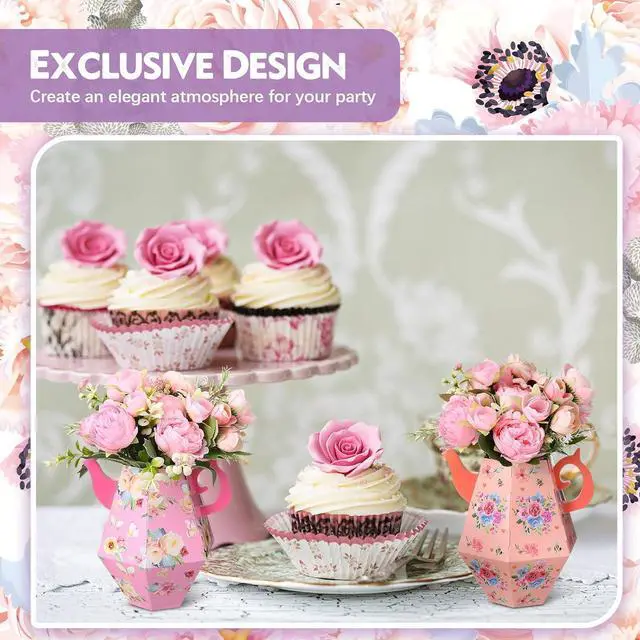 Alt view image 6 of 7 - Nuogo 12 Pcs Tea Party Centerpieces for Table Spring Summer Wedding Party Decorations 6.8'' Teapot Princess Flower Vase Boxes Table Decor for Floral Themed Birthday Baby Shower, 6 Styles