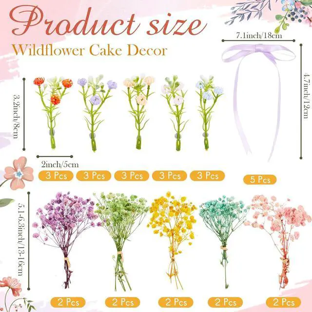 Alt view image 2 of 6 - 30 Pcs Baby's Breath Cake Topper Decorations Artificial Wildflower Cake Decorations Floral Cakes Toppers for Wedding Baby Shower Birthday Party Supplies