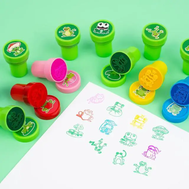 Alt view image 2 of 7 - 36PCS Frog Party Favors - 24PCS Pre-Cut Temporary Tattoos & 12PCS Stamps - Ideal Animal Frog Princess Themed Birthday Card Decorations Supplies Goodie Bag Cute Rewards for Boys Girls Classroom Gifts