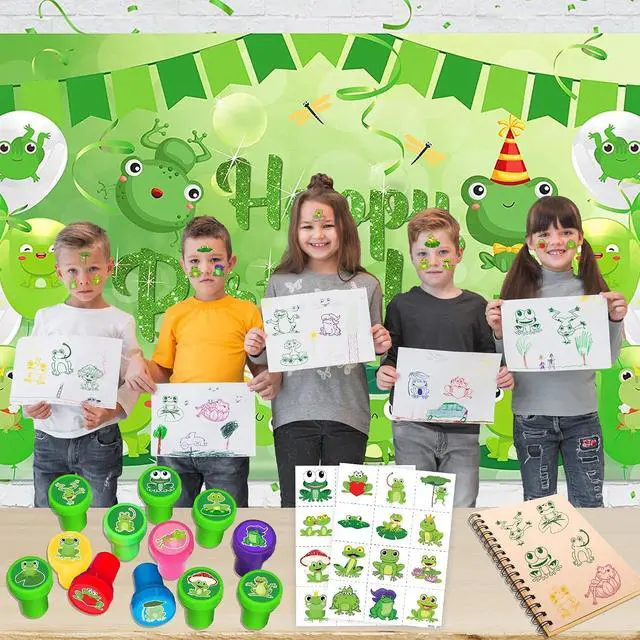 Alt view image 5 of 7 - 36PCS Frog Party Favors - 24PCS Pre-Cut Temporary Tattoos & 12PCS Stamps - Ideal Animal Frog Princess Themed Birthday Card Decorations Supplies Goodie Bag Cute Rewards for Boys Girls Classroom Gifts