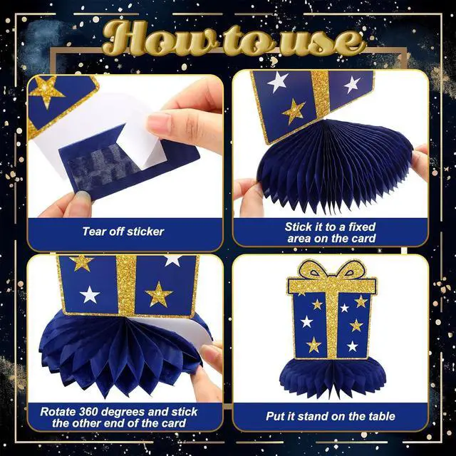 Alt view image 5 of 6 - 12 Pcs We Appreciate You Decoration Thank You Honeycomb Centerpiece Employee Appreciation Table Decorations Thank Table Topper for Doctor Employee Party Supplies(Gold and Blue)