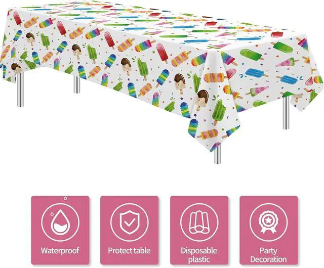 Alt view image 2 of 7 - Popsicle Party Tablecloth Decorations - Disposable Ice Cream Popsicle Birthday Party Supplies Tablecover, Summer Popsicle Baby Shower Table Decorations Table Cloths- 3 Pack (54in x 108in)