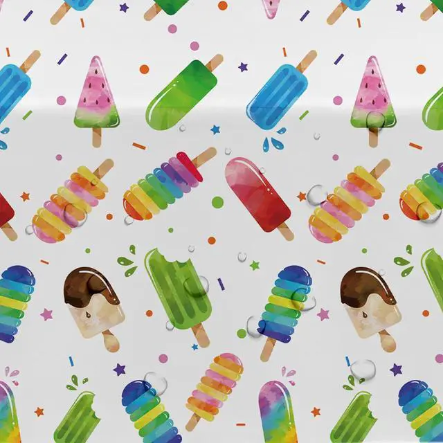 Alt view image 3 of 7 - Popsicle Party Tablecloth Decorations - Disposable Ice Cream Popsicle Birthday Party Supplies Tablecover, Summer Popsicle Baby Shower Table Decorations Table Cloths- 3 Pack (54in x 108in)