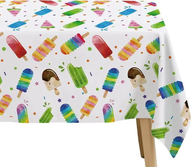Alt view image 5 of 7 - Popsicle Party Tablecloth Decorations - Disposable Ice Cream Popsicle Birthday Party Supplies Tablecover, Summer Popsicle Baby Shower Table Decorations Table Cloths- 3 Pack (54in x 108in)