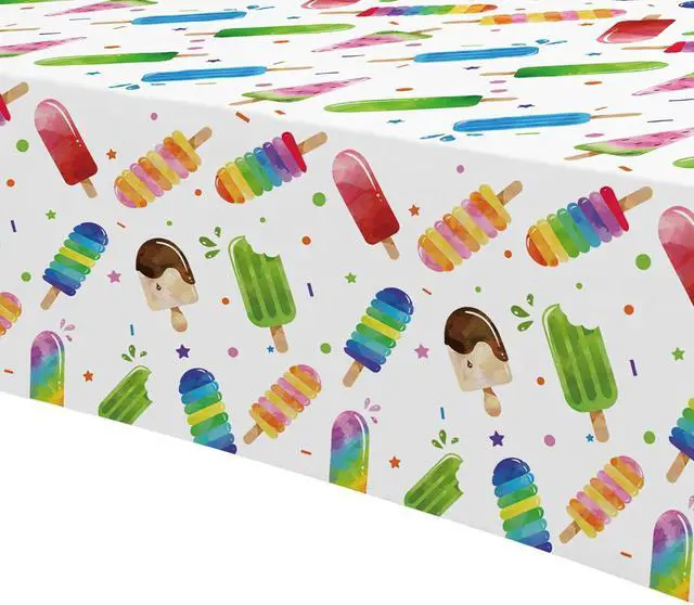 Alt view image 4 of 7 - Popsicle Party Tablecloth Decorations - Disposable Ice Cream Popsicle Birthday Party Supplies Tablecover, Summer Popsicle Baby Shower Table Decorations Table Cloths- 3 Pack (54in x 108in)