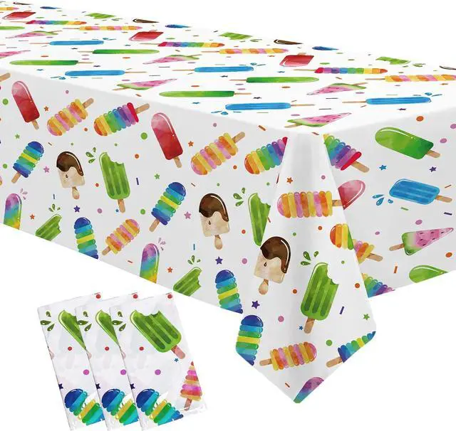 Main image of Popsicle Party Tablecloth Decorations - Disposable Ice Cream Popsicle Birthday Party Supplies Tablecover, Summer Popsicle Baby Shower Table Decorations Table Cloths- 3 Pack (54in x 108in)