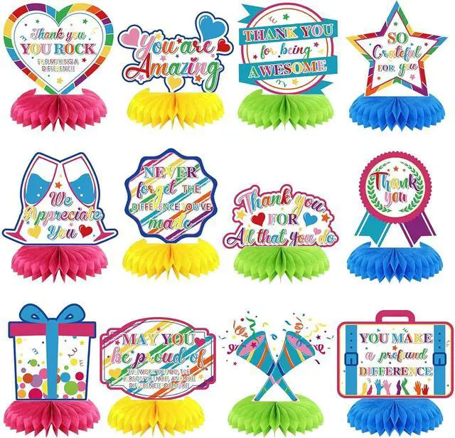 Main image of 12 Pcs We Appreciate You Decoration Thank You Honeycomb Centerpiece Employee Appreciation Table Decorations Thank Table Topper for Doctor Employee Party Supplies(Colorful)