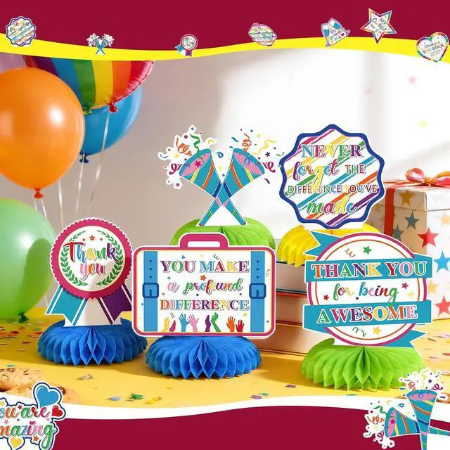 Alt view image 3 of 6 - 12 Pcs We Appreciate You Decoration Thank You Honeycomb Centerpiece Employee Appreciation Table Decorations Thank Table Topper for Doctor Employee Party Supplies(Colorful)
