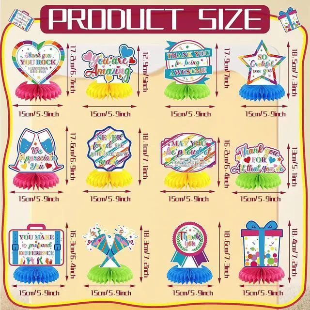 Alt view image 2 of 6 - 12 Pcs We Appreciate You Decoration Thank You Honeycomb Centerpiece Employee Appreciation Table Decorations Thank Table Topper for Doctor Employee Party Supplies(Colorful)