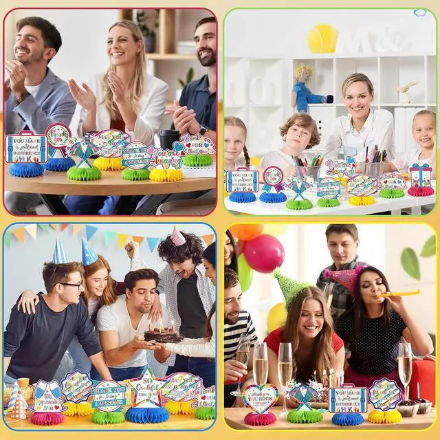 Alt view image 6 of 6 - 12 Pcs We Appreciate You Decoration Thank You Honeycomb Centerpiece Employee Appreciation Table Decorations Thank Table Topper for Doctor Employee Party Supplies(Colorful)
