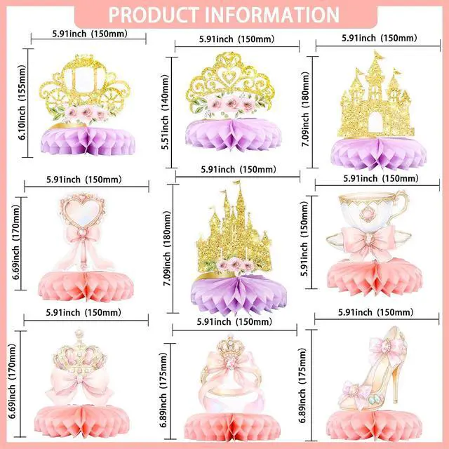Alt view image 2 of 7 - Gyufise 9 Pack Floral Princess Honeycomb Centerpieces Pink and Gold Castle Crown Carriage Party Table Decorations for Princess Theme Party Decorations Supplies