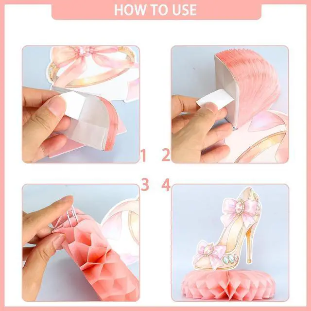 Alt view image 3 of 7 - Gyufise 9 Pack Floral Princess Honeycomb Centerpieces Pink and Gold Castle Crown Carriage Party Table Decorations for Princess Theme Party Decorations Supplies