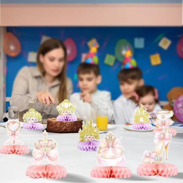 Alt view image 5 of 7 - Gyufise 9 Pack Floral Princess Honeycomb Centerpieces Pink and Gold Castle Crown Carriage Party Table Decorations for Princess Theme Party Decorations Supplies