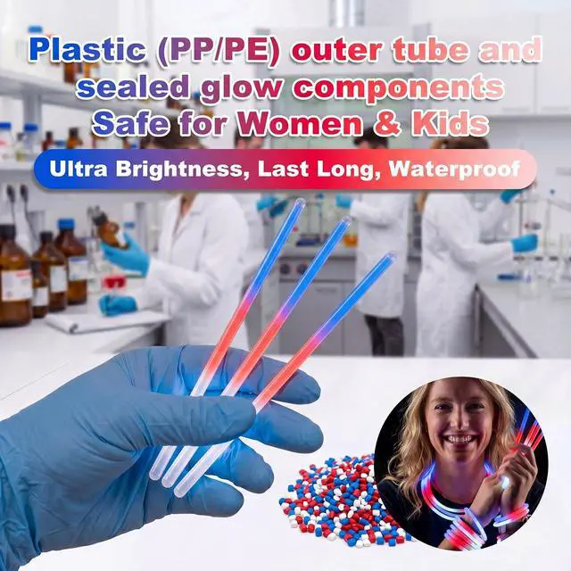 Alt view image 5 of 7 - LIONO 100 Pcs 4th of July Glow Sticks Bulk, Ultra Bright Red White and Blue Glow Sticks 3-in-1 with Connectors, 4th of July Accessories for Independence Day Party, Nighttime Events & Party Activities