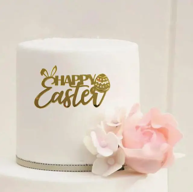 Alt view image 2 of 7 - 16 PCS Gold Happy Easter Cake Toppers,Rabbit Egg Acrylic Cupcake Toppers Easter Side Cake Decorations Birthday Party Supplies