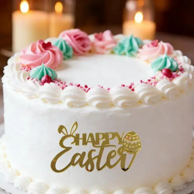 Alt view image 3 of 7 - 16 PCS Gold Happy Easter Cake Toppers,Rabbit Egg Acrylic Cupcake Toppers Easter Side Cake Decorations Birthday Party Supplies