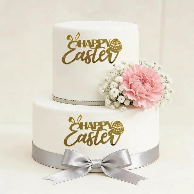 Alt view image 6 of 7 - 16 PCS Gold Happy Easter Cake Toppers,Rabbit Egg Acrylic Cupcake Toppers Easter Side Cake Decorations Birthday Party Supplies