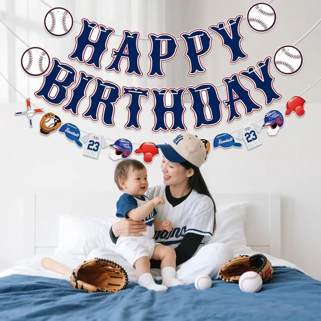 Alt view image 3 of 7 - Baseball Happy Birthday Banner - Baseball Sports Themed Happy Birthday Decorations Sign Baseball Party Banner Decorations Party Decor Supplies for Boys Girls