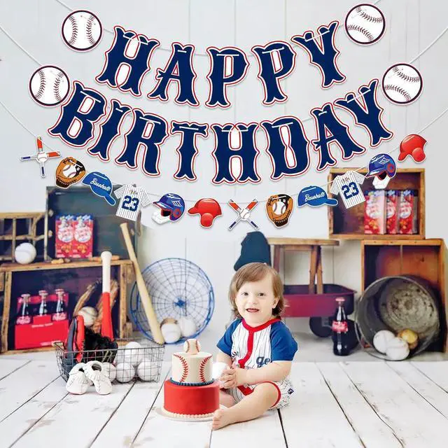 Alt view image 2 of 7 - Baseball Happy Birthday Banner - Baseball Sports Themed Happy Birthday Decorations Sign Baseball Party Banner Decorations Party Decor Supplies for Boys Girls