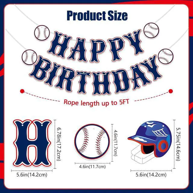 Alt view image 4 of 7 - Baseball Happy Birthday Banner - Baseball Sports Themed Happy Birthday Decorations Sign Baseball Party Banner Decorations Party Decor Supplies for Boys Girls