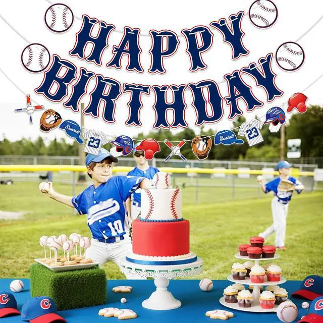 Alt view image 6 of 7 - Baseball Happy Birthday Banner - Baseball Sports Themed Happy Birthday Decorations Sign Baseball Party Banner Decorations Party Decor Supplies for Boys Girls