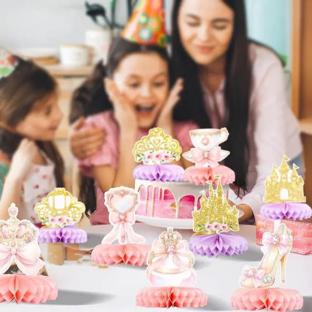 Alt view image 4 of 7 - Gyufise 9 Pack Floral Princess Honeycomb Centerpieces Pink and Gold Castle Crown Carriage Party Table Decorations for Princess Theme Party Decorations Supplies