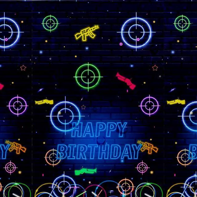 Alt view image 4 of 7 - Laser Tag Birthday Party Tablecloth Decorations - Disposable Party Supplies Table Cover, Neon Glow Shooting Game Birthday Decorations Table Cloth - 3 Pack (54in x 108in)