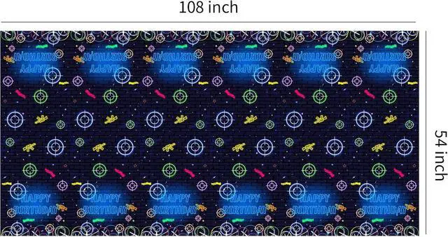 Alt view image 7 of 7 - Laser Tag Birthday Party Tablecloth Decorations - Disposable Party Supplies Table Cover, Neon Glow Shooting Game Birthday Decorations Table Cloth - 3 Pack (54in x 108in)
