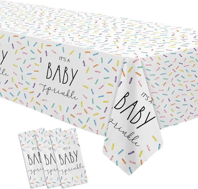 Main image of Sprinkle Baby Shower Decorations Tablecloth for Boys Girls - 3 Pack Disposable Rainbow Confetti Theme It's A Baby Sprinkle Party Table Cover Supplies, 86in x 55in