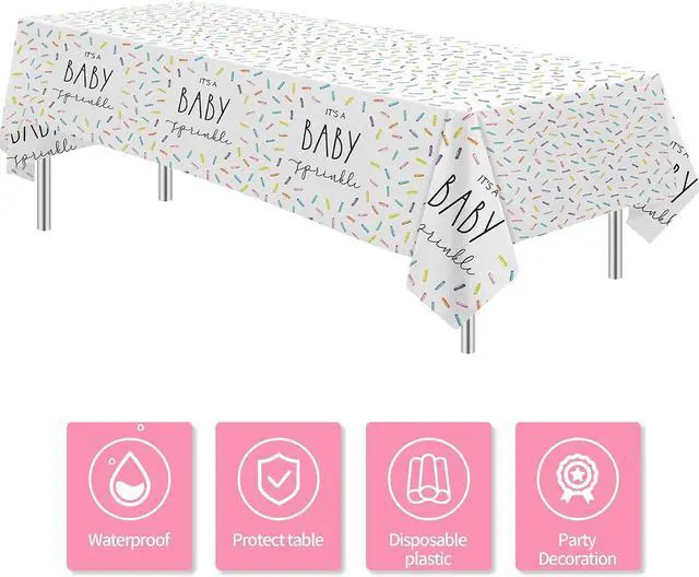 Alt view image 2 of 7 - Sprinkle Baby Shower Decorations Tablecloth for Boys Girls - 3 Pack Disposable Rainbow Confetti Theme It's A Baby Sprinkle Party Table Cover Supplies, 86in x 55in