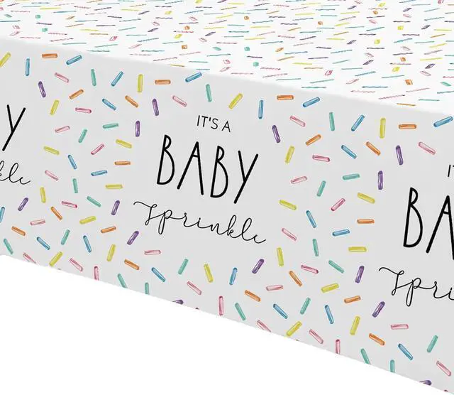 Alt view image 3 of 7 - Sprinkle Baby Shower Decorations Tablecloth for Boys Girls - 3 Pack Disposable Rainbow Confetti Theme It's A Baby Sprinkle Party Table Cover Supplies, 86in x 55in