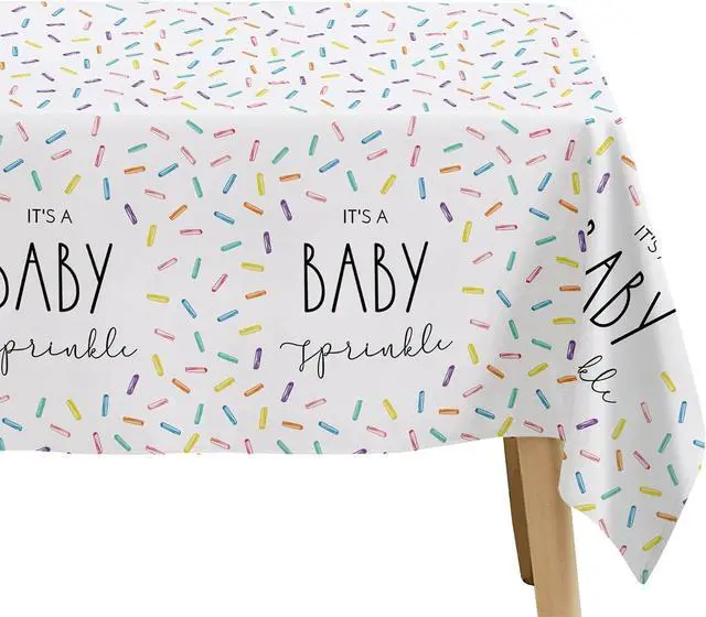 Alt view image 5 of 7 - Sprinkle Baby Shower Decorations Tablecloth for Boys Girls - 3 Pack Disposable Rainbow Confetti Theme It's A Baby Sprinkle Party Table Cover Supplies, 86in x 55in