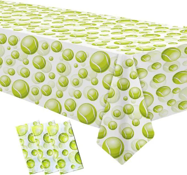 Main image of Tennis Party Tablecloth Decorations for Birthday Baby Shower - Disposable Sports Ball Tennis Birthday Party Supplies Table Cover - 3 Pack (54in x 108in)