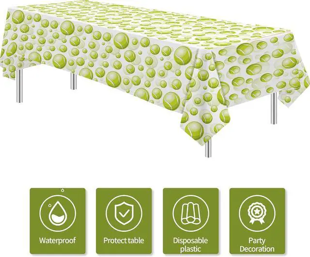Alt view image 2 of 7 - Tennis Party Tablecloth Decorations for Birthday Baby Shower - Disposable Sports Ball Tennis Birthday Party Supplies Table Cover - 3 Pack (54in x 108in)