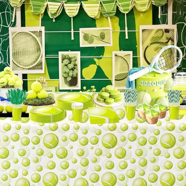 Alt view image 6 of 7 - Tennis Party Tablecloth Decorations for Birthday Baby Shower - Disposable Sports Ball Tennis Birthday Party Supplies Table Cover - 3 Pack (54in x 108in)