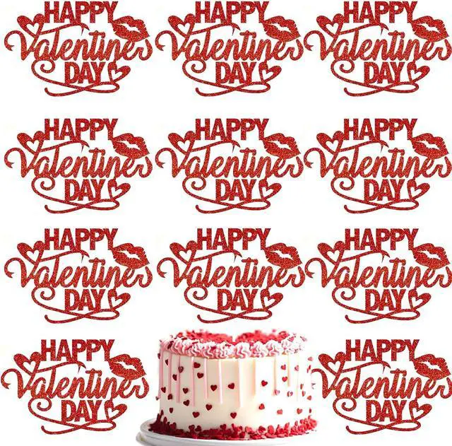 Main image of Valentine's Day Cake Toppers, 10PCS Red Glitter Hearts Cupcake Toppers Happy Valentine's Day Topper for DIY Cake Dessert Decor, Valentine Party Supplies Holiday Baking Decorations Gift