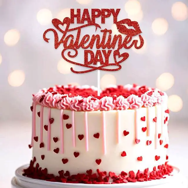 Alt view image 2 of 7 - Valentine's Day Cake Toppers, 10PCS Red Glitter Hearts Cupcake Toppers Happy Valentine's Day Topper for DIY Cake Dessert Decor, Valentine Party Supplies Holiday Baking Decorations Gift
