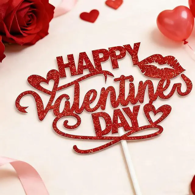 Alt view image 3 of 7 - Valentine's Day Cake Toppers, 10PCS Red Glitter Hearts Cupcake Toppers Happy Valentine's Day Topper for DIY Cake Dessert Decor, Valentine Party Supplies Holiday Baking Decorations Gift