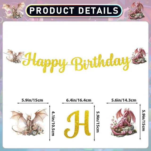 Alt view image 2 of 5 - Dragon Birthday Party Decorations: Dragon Themed Party Decorations with Happy Birthday Banner Balloons Cupcake Topper and Hanging Swirls Baby Shower Boys Birthday Dragon Themed Parties Supplies
